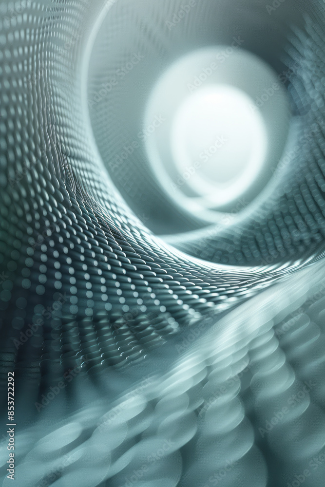 Poster simple depiction of a series of parallel lines that appear to warp and curve, against a plain backgr