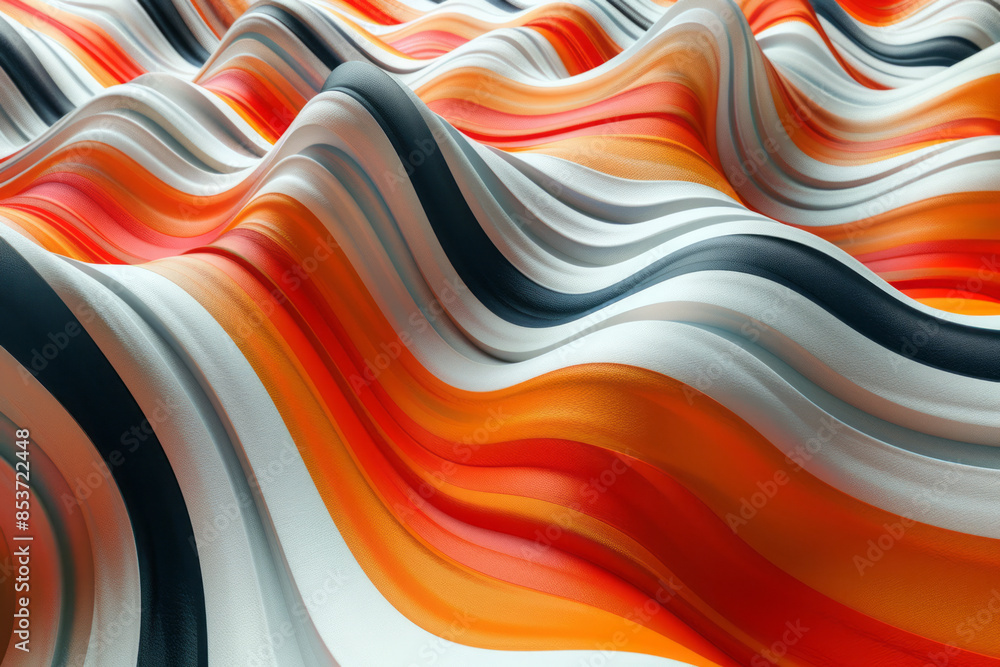 Poster dynamic pattern of colorful lines warping and bending, creating the illusion of a 3d object,