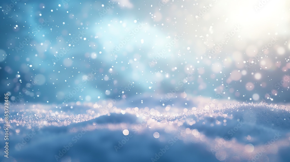 Poster a snowy winter scene with sparkling bokeh lights.