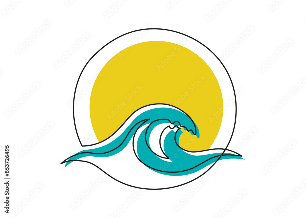 Leinwandbilder one continuous line drawing of sea wave. modern abstract seascape and concept for surf club in simpl