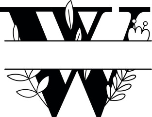 Split monogram letter W vector. Alphabet floral initial logo W

