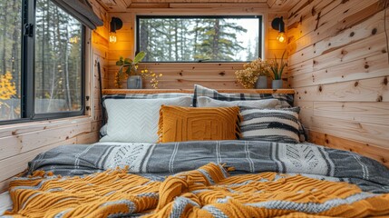 A Cozy Bedroom In A Camper, Perfect For Adventurous Nights And Peaceful Mornings, High Quality, HD