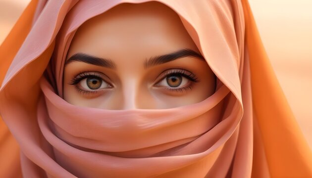 Arabic afghan arabian woman in a traditional pink veil burka niqab burqa close up portrait
