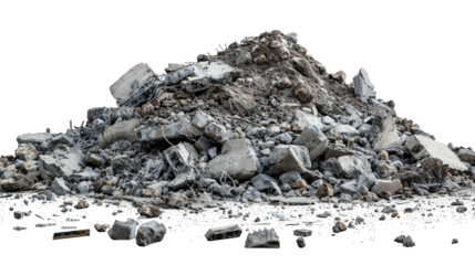 Pile of rubble and debris, isolated on white.