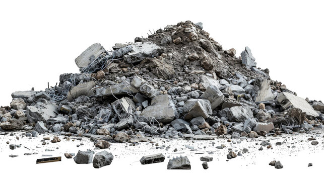 Pile of rubble and debris, isolated on white.