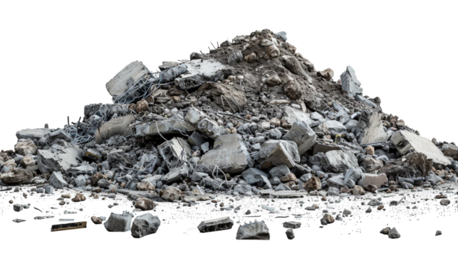 Pile of rubble and debris, isolated on white.