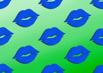 Kiss. Kiss pattern. Beauty business card. lips Glamour. Blue kiss and green background