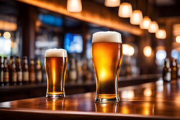 a line of beer at the bar, bokeh