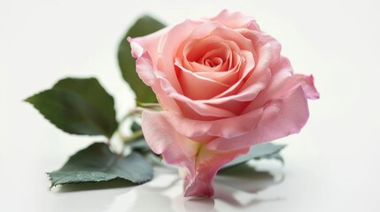 Fototapeta premium A beautifully lit, solitary pink rose isolated on a white background