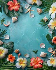  sea shell on blue background