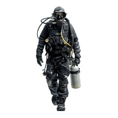 Fototapeta premium Scuba diver in full gear on white background.