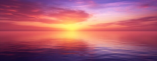 A breathtaking sunset over the ocean, with vibrant colors and rays of light piercing through fluffy clouds. 