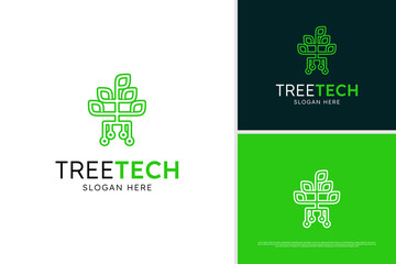 Vector connecting tree technology logo design template