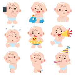 Cute Cartoon Baby in Various Funny and Expressive Poses