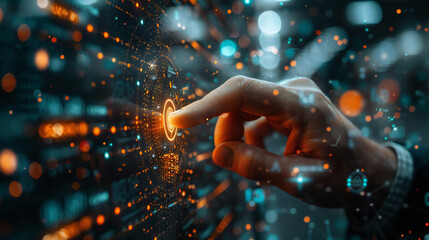 Customer Support: Businessman touching the Customer Support icon and global technological Networking. Assistance, Service Excellence, Problem Resolution