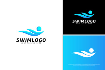Vector swimming sport logo design template