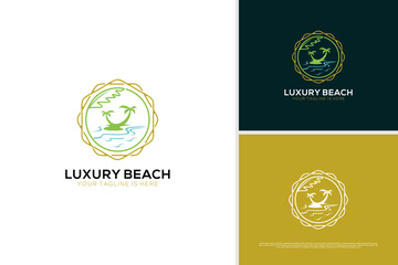 Vector luxury beach palm badge logo design template