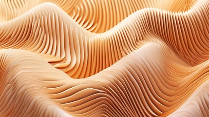 Abstract image of wavy, layered, and folded paper-like structures in shades of beige and light brown.