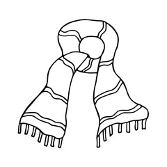 Knitted scarf doodle Hand drawn winter accessories Single design element for card, print, design, decor