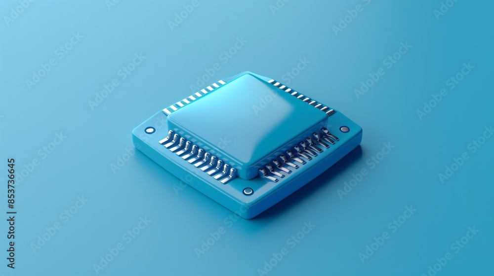 Poster blue microchip on a blue background symbolizing technology, electronics, and modern computing. ideal