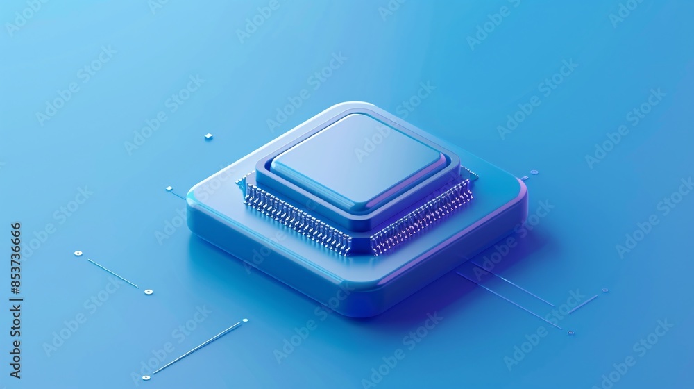 Poster blue microchip on a futuristic background representing modern technology and electronic advancement.