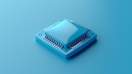 Blue microchip on a blue background symbolizing technology, electronics, and modern computing. Ideal for tech industry visuals and articles. 3D Illustration.