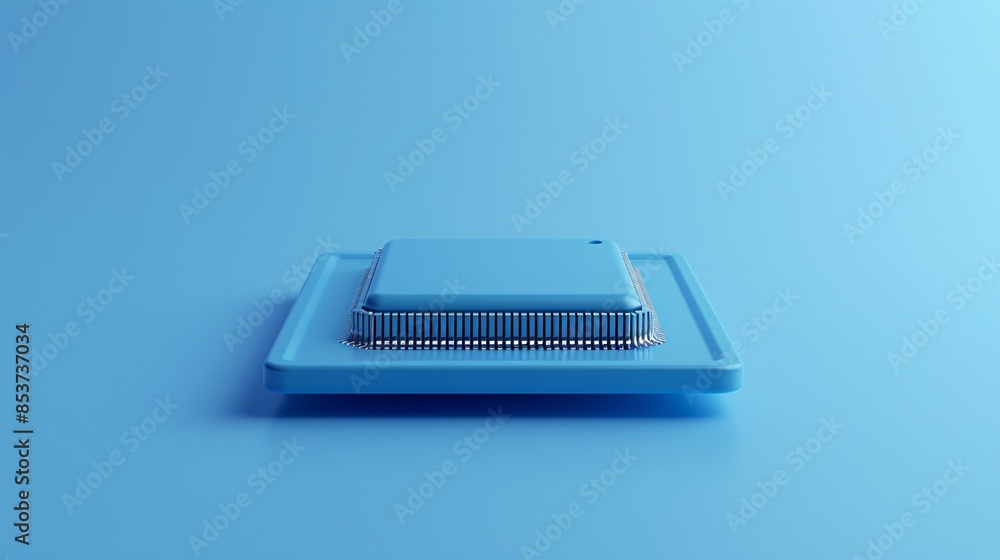 Poster close-up of a microchip on a blue background. high-resolution image ideal for technology, computing,