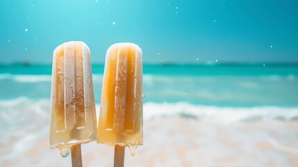 Two Frozen Popsicles Melting on a Summer Beach