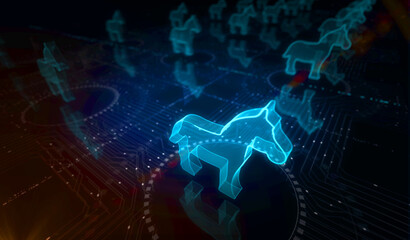 Trojan virus cyber crime symbol digital concept 3d illustration