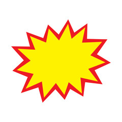 Blank sale tags. Ribbon sale banners. Red and yellow starburst stickers. Pop art funny bang bubble on white background. Cartoon comic style.