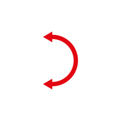 Dual semi circle red arrow. Vector illustration. Semicircular curved long double ended arrow.