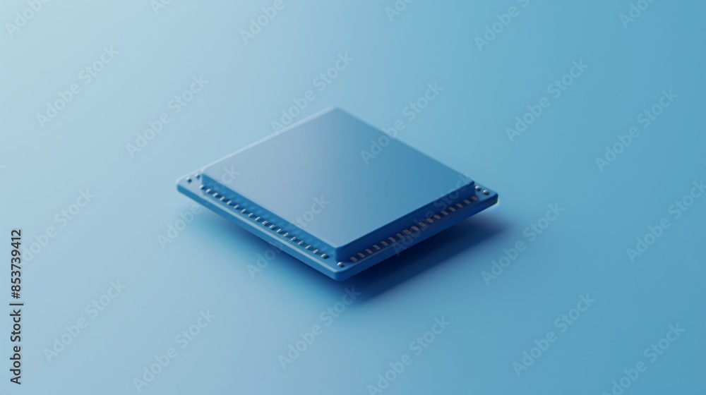 Poster high-tech microchip on a blue background, representing technology, electronics, innovation, and comp