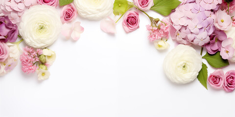 Mother's Day card. International Women's Day. Bouquet of flowers background. Happy birthday greetings.