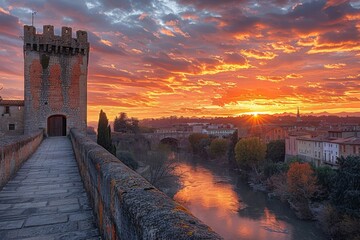 Fototapeta premium Stunning Sunset Over Medieval Tower