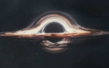 3D illustration of giant Black hole in deep space. High quality digital space art in 5K - realistic visualization