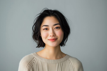 Fototapeta premium Cheerful Young Woman with Short Hair Smiling at Camera