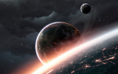 3D illustration of planets in deep space. High quality digital space art in 5K - realistic visualization © Vadimsadovski