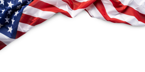  American flag with red and white stripes flutters against a transparency background