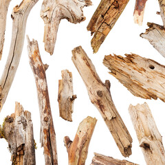 Broken wooden sticks isolated on white background