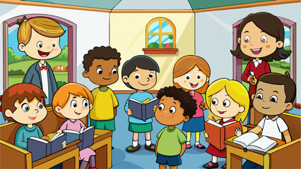 A group of children participating in a Sunday school lesson at church