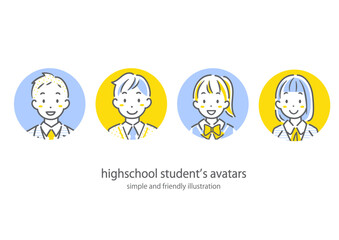 ポジティブな高校生　シンプルでお洒落な線画イラスト