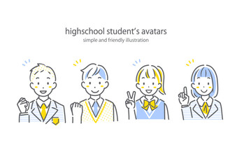 ポジティブな高校生　シンプルでお洒落な線画イラスト