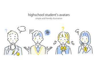 心配事を抱える高校生　シンプルでお洒落な線画イラスト