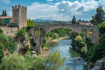 Ancient stone bridge over scenic river