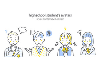 心配事を抱える高校生　シンプルでお洒落な線画イラスト