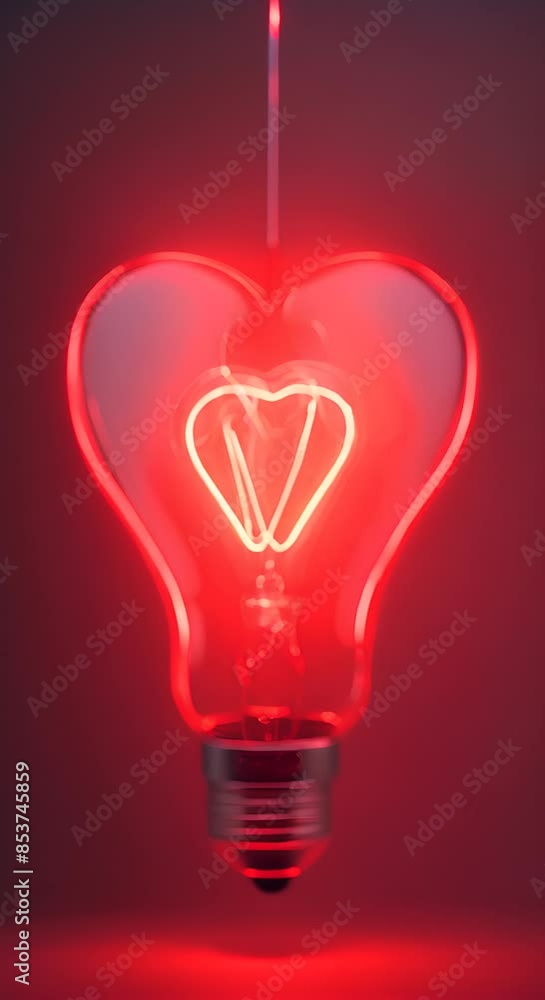 Poster lightbulb in shape of heart with red background romantic love design burning heart shape in the elec