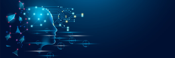 Artificial intelligence with neural network thinks. AI with a digital brain is learning to process big data and analyze information. Technology background concept.