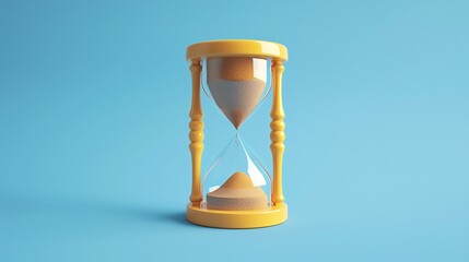 Elegant wooden hourglass against a blue background symbolizing time, patience, and the concept of countdown and duration. 3D Illustration.