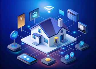 Obraz premium Isometric illustration of a smart home with electronic devices