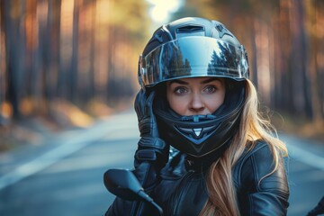 Woman on Motorcycle in Forest